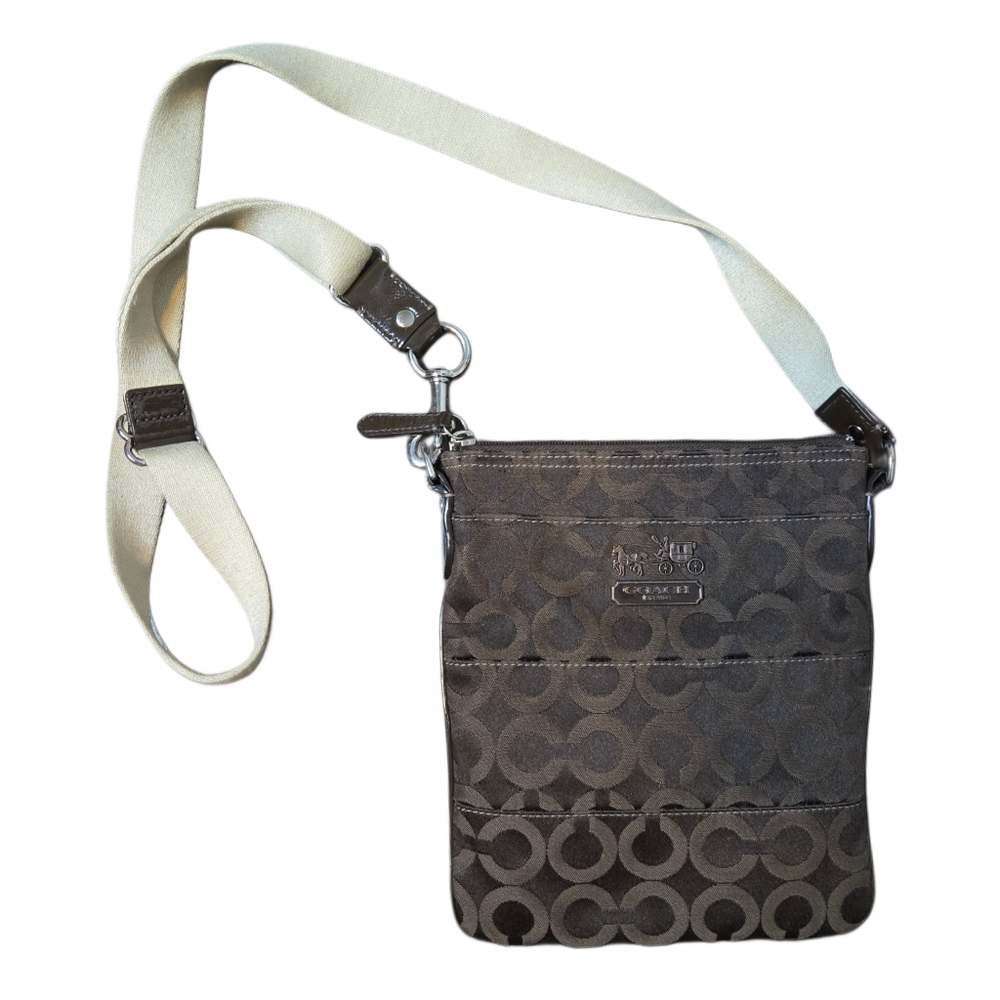 COACH Signature Brown Crossbody‎ Bag with Pink Lining – Adjustable Strap